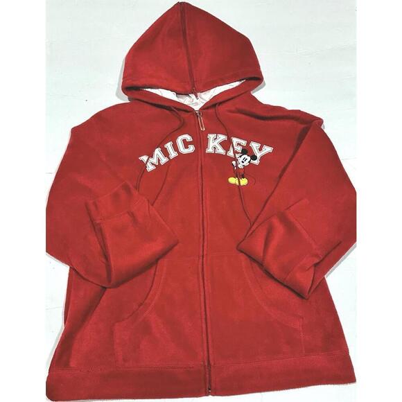 Disney Other - Disney Girl's Mickey Mouse Red Full Zip Hoodie Embroidery Satin Hood Fleece LG